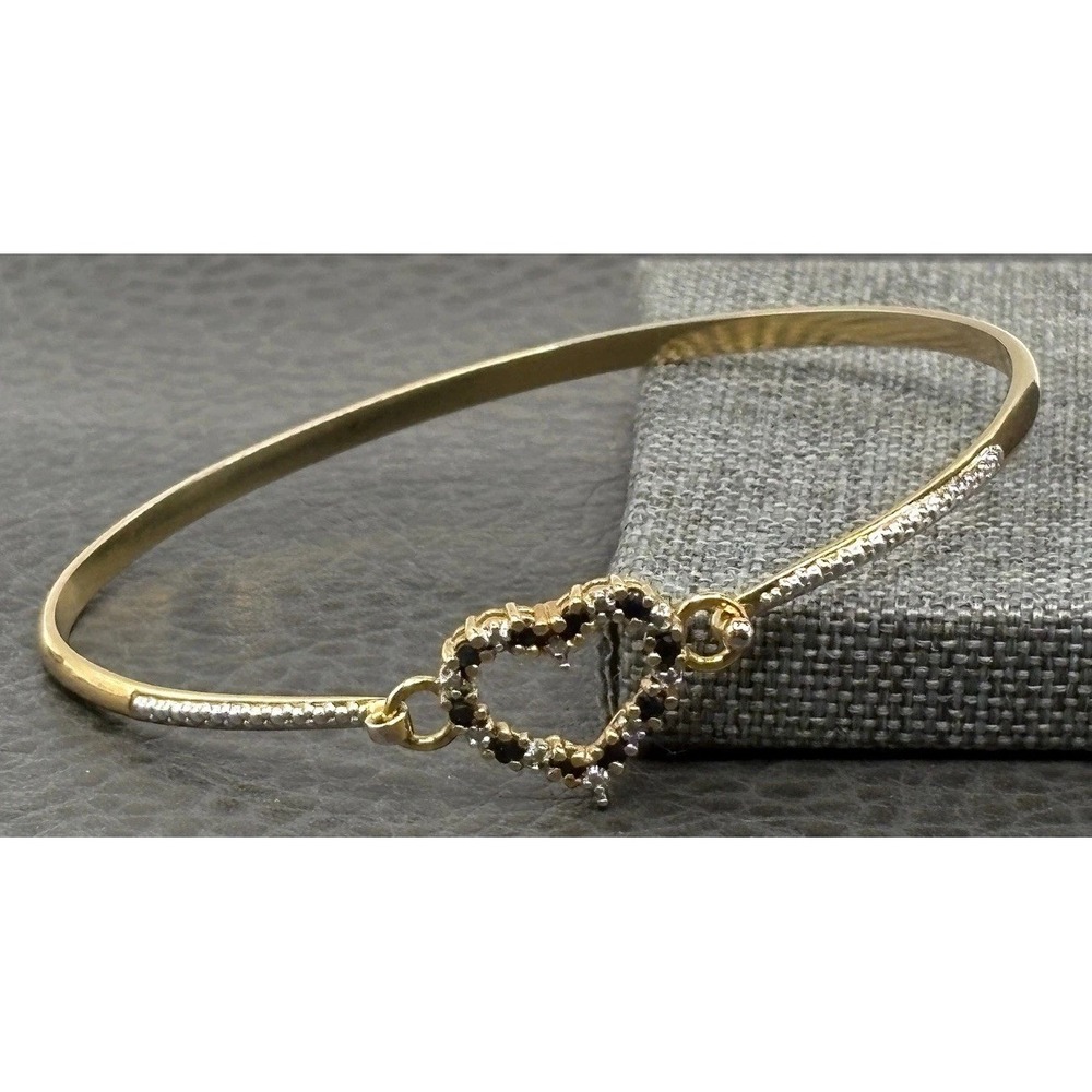 Ross Simons Sapphire Sterling Silver Vermeil 925 Heart Bangle Bracelet 7.25"